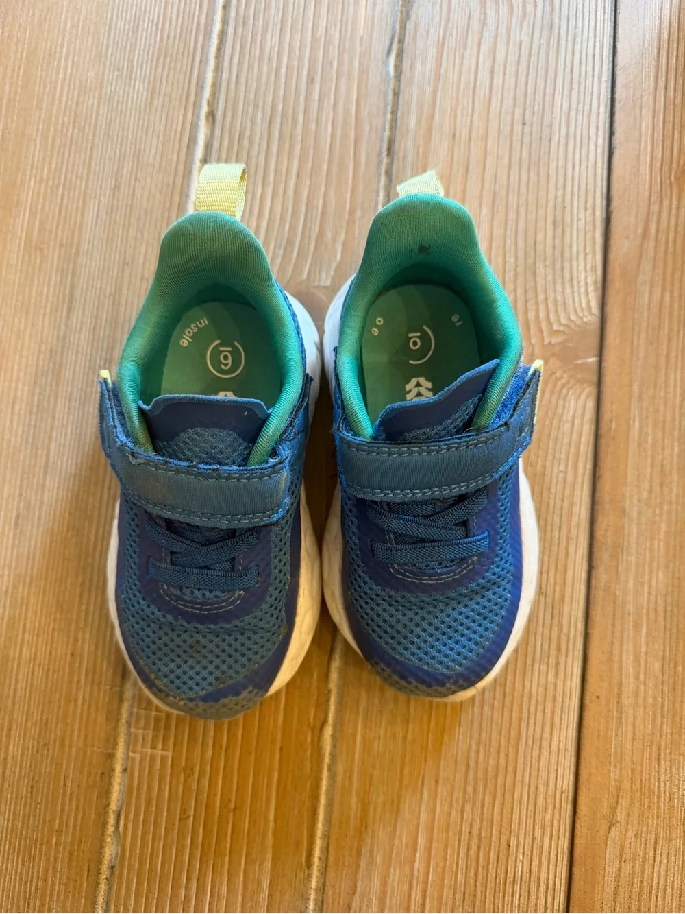 all in motion Blue and Green Kids Athletic Sneakers with Hook-and-Loop Strap